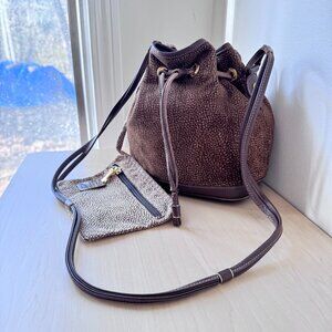 Borbonese Redwall Quail Suede Bucket Bag Italy – Elegant & Rare!